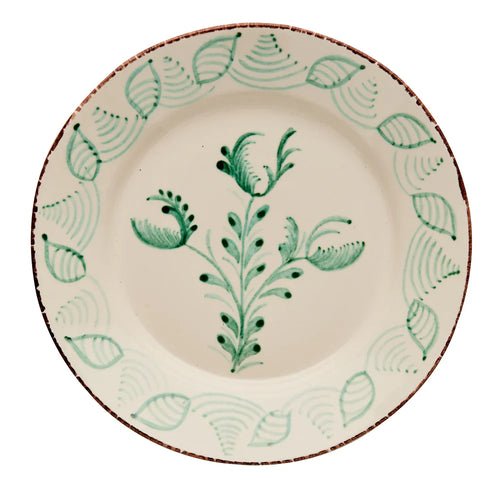 Flowers and Shells Green and White Dinner Plate