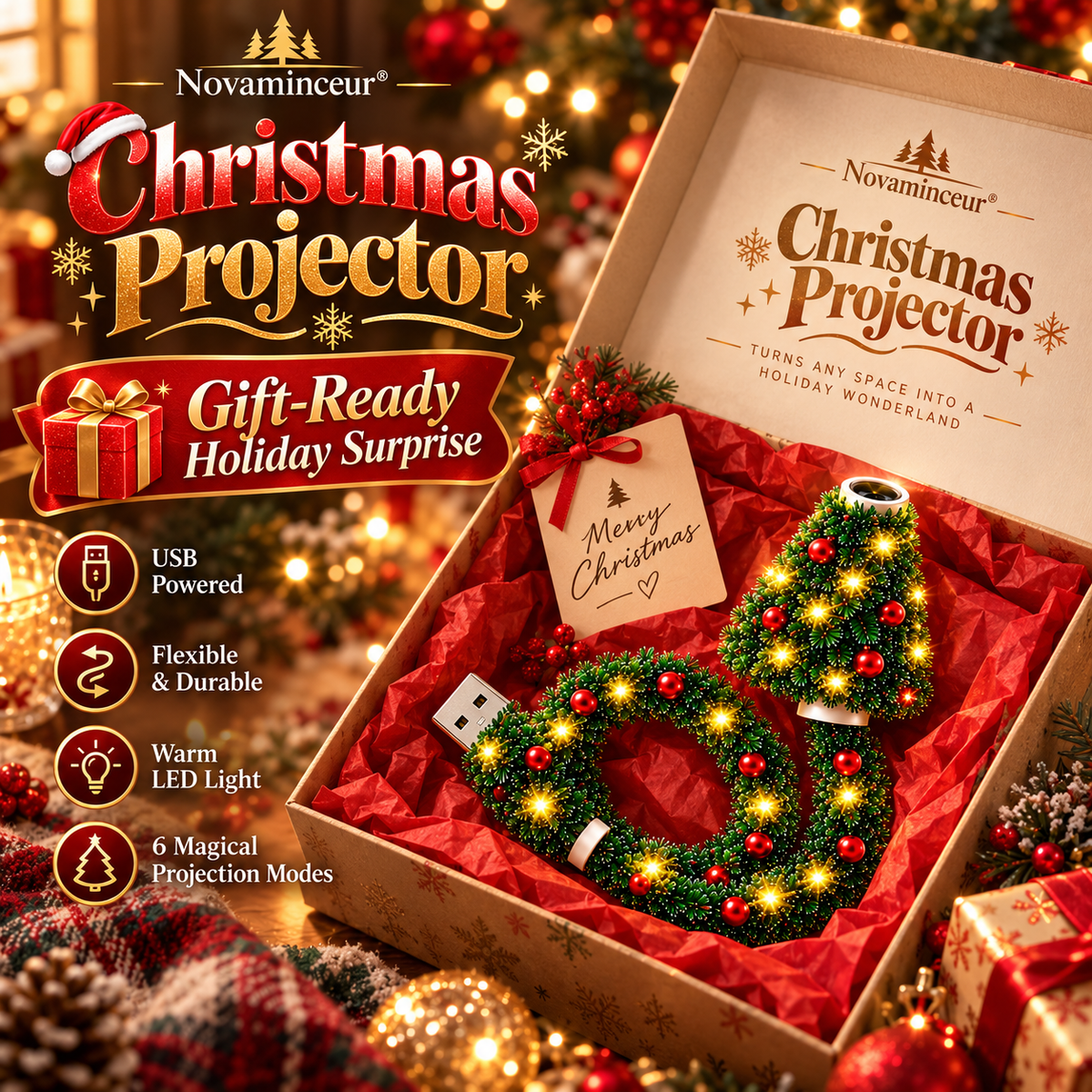 Christmas projector decorative festive gift presentation concept
