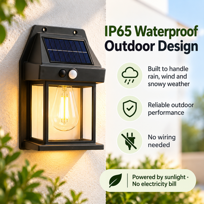 IP65 weather protection and solar power feature infographic